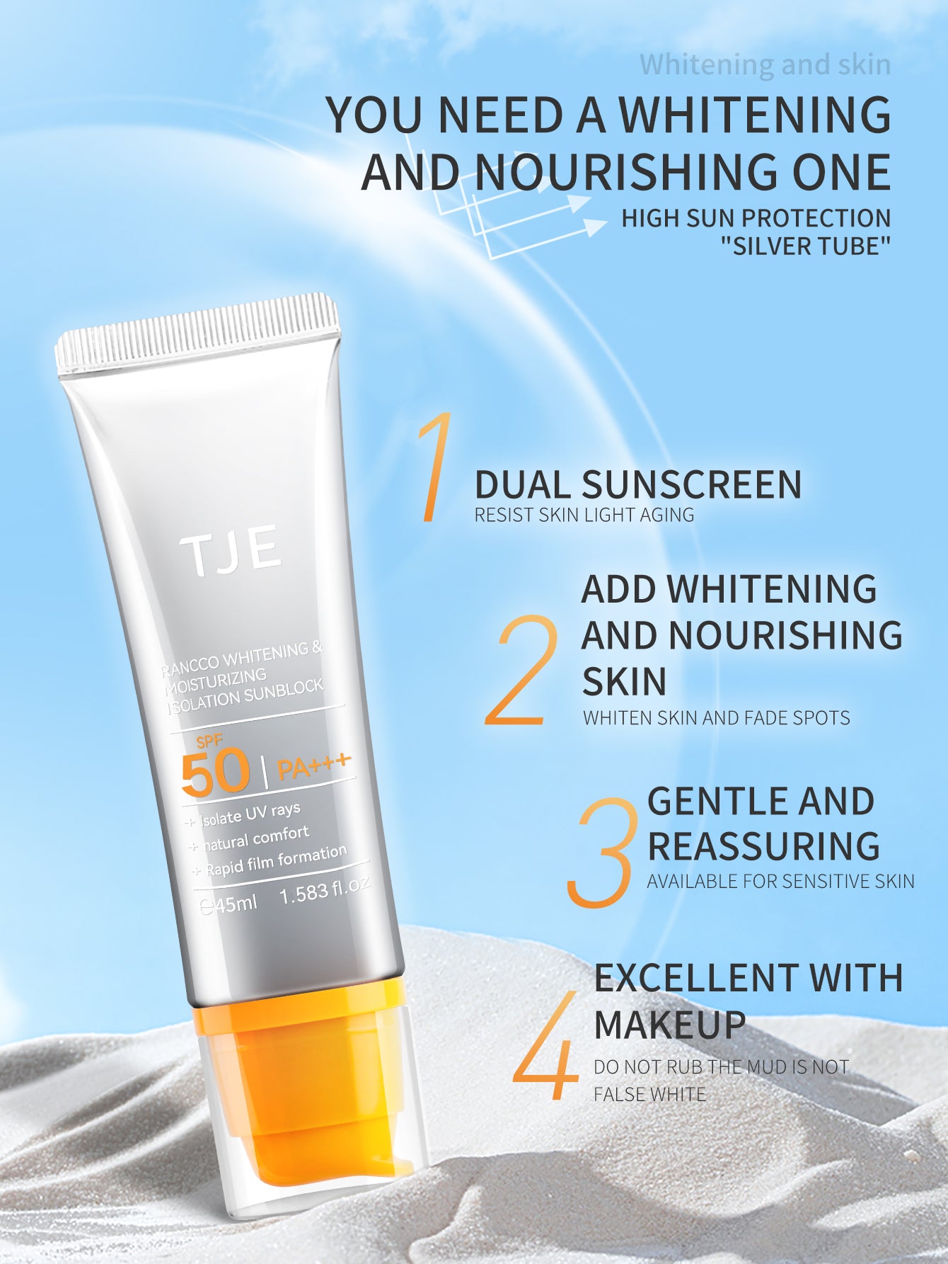 TJE Whitening and Hydrating  Isolation Sunscreen Lotion SPF50 PA+++